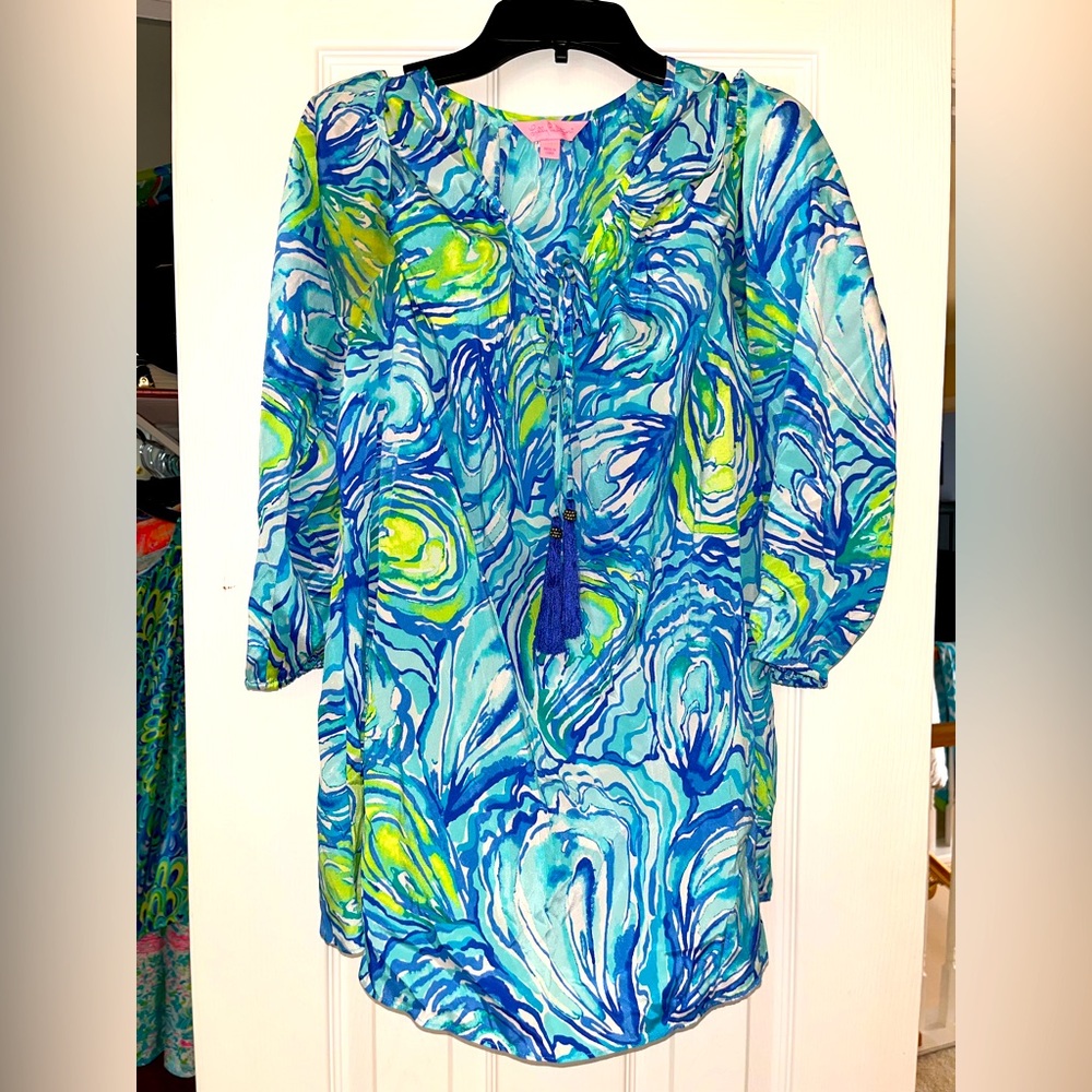 EUC Like New SILK Lilly Pulitzer Cold-shoulder Top. Oh Shucks Print. Medium.